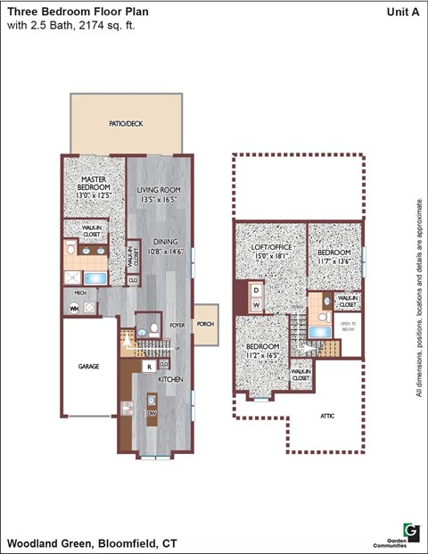 Floor plan for 3 beds, 2.5 baths, 2174 sqft
